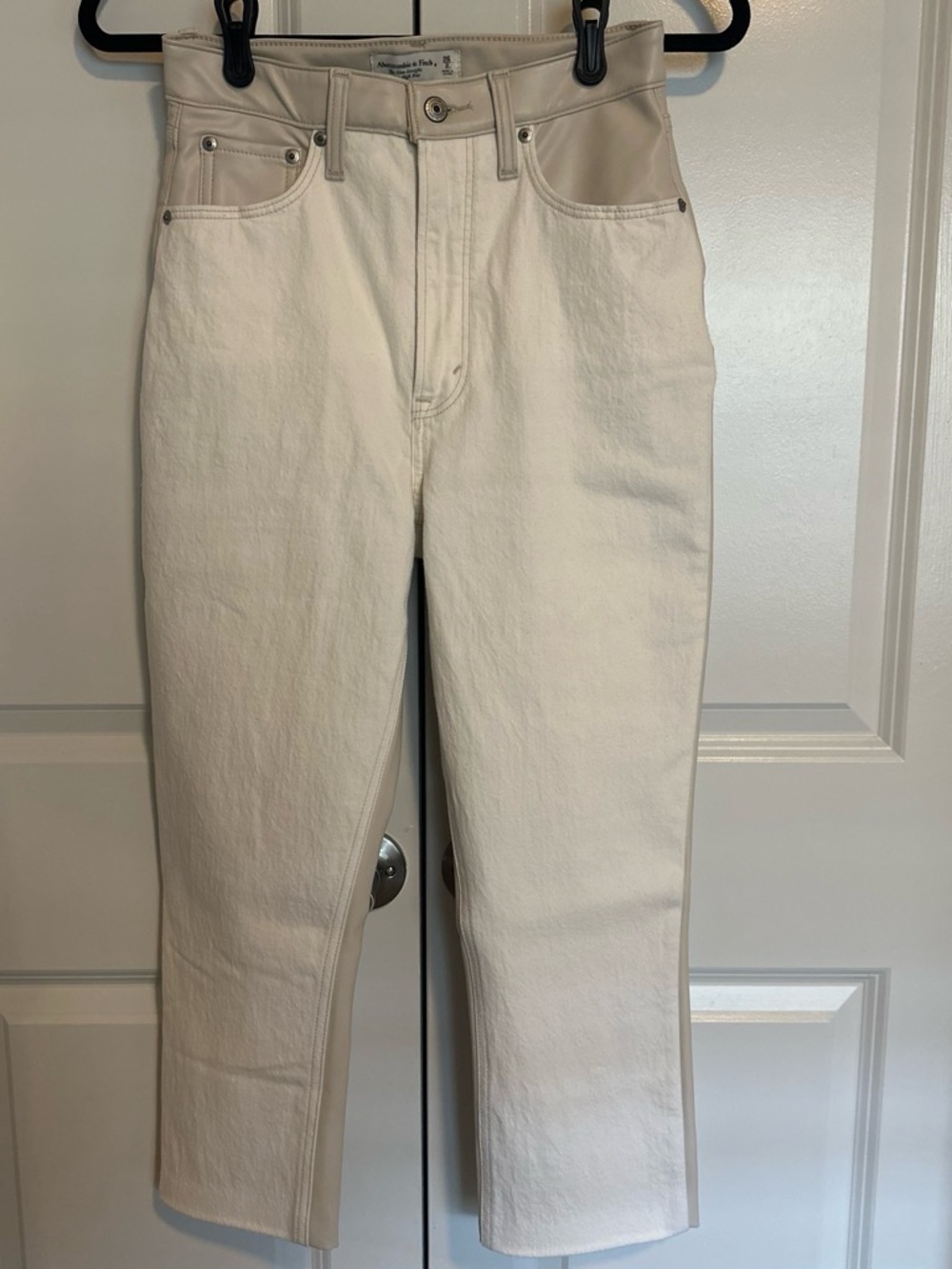 Abercrombie & Fitch Two-Tone Cream High-Rise Straight Jeans